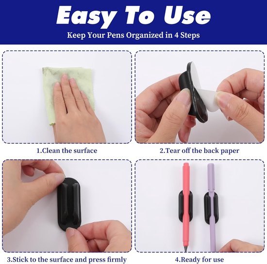 SnelShoppen - 10x Zelfklevende Potloodhouders voor Bureau, Siliconen Stylus Pen Organizer voor Muur, Clipboard, Kantoorbenodigdheden, Zwart, Kindvrien — afbeelding 3