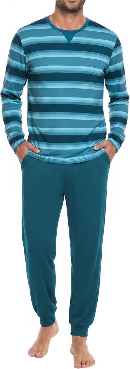 Pyjamaset voor heren, ronde hals, lange mouwen, grote