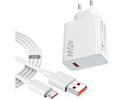 45 W USB C-oplader met 2 m kabel voor Xiaomi Redmi Note 15 14 5G 13 12 11 Pro, Turbo snellaadkabel USB power adapter voor Xiaomi Poco X7 M7 Pro M6 Mi Pad 7 6 5 Redmi K80Pro