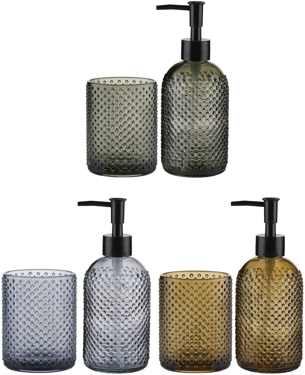 Arti Casa Zeepdispenser en Beker Set - Badkameraccessoireset 2-delig - Gemaakt van Glas met Stippenpatroon - Modern Design - Eenvoudig Schoon te Maken - Praktisch en Stijlvol - Kleur Geel