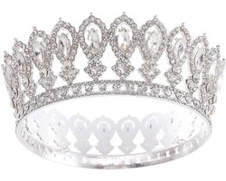 Tiara Bride Crown Queen Round Baroque Style Crystal Princess Crown Wedding Party Birthday Hair Accessory - ShopVlot
