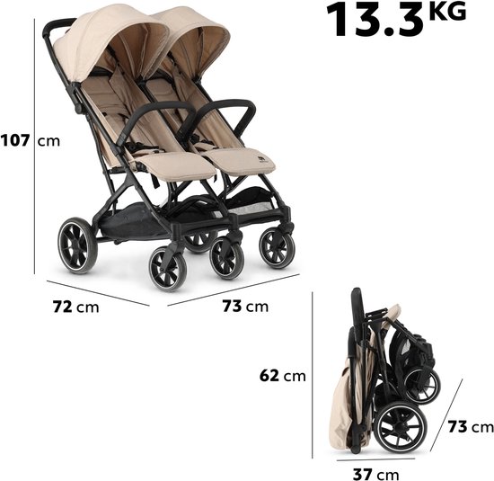 Deryan Luxe Rolo X2 XL Dubbele Buggy - Duo Buggy - Nougat van Deryan — afbeelding 2