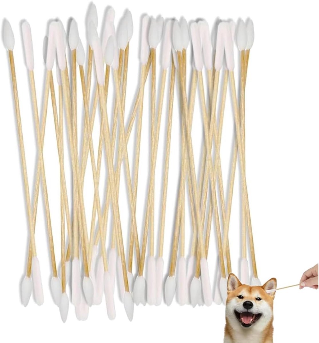 100 Pcs Double Sided Cotton Buds, Pet Ear Swabs, Pet Swabs for Cats Dogs (15cm) - ShopVlot