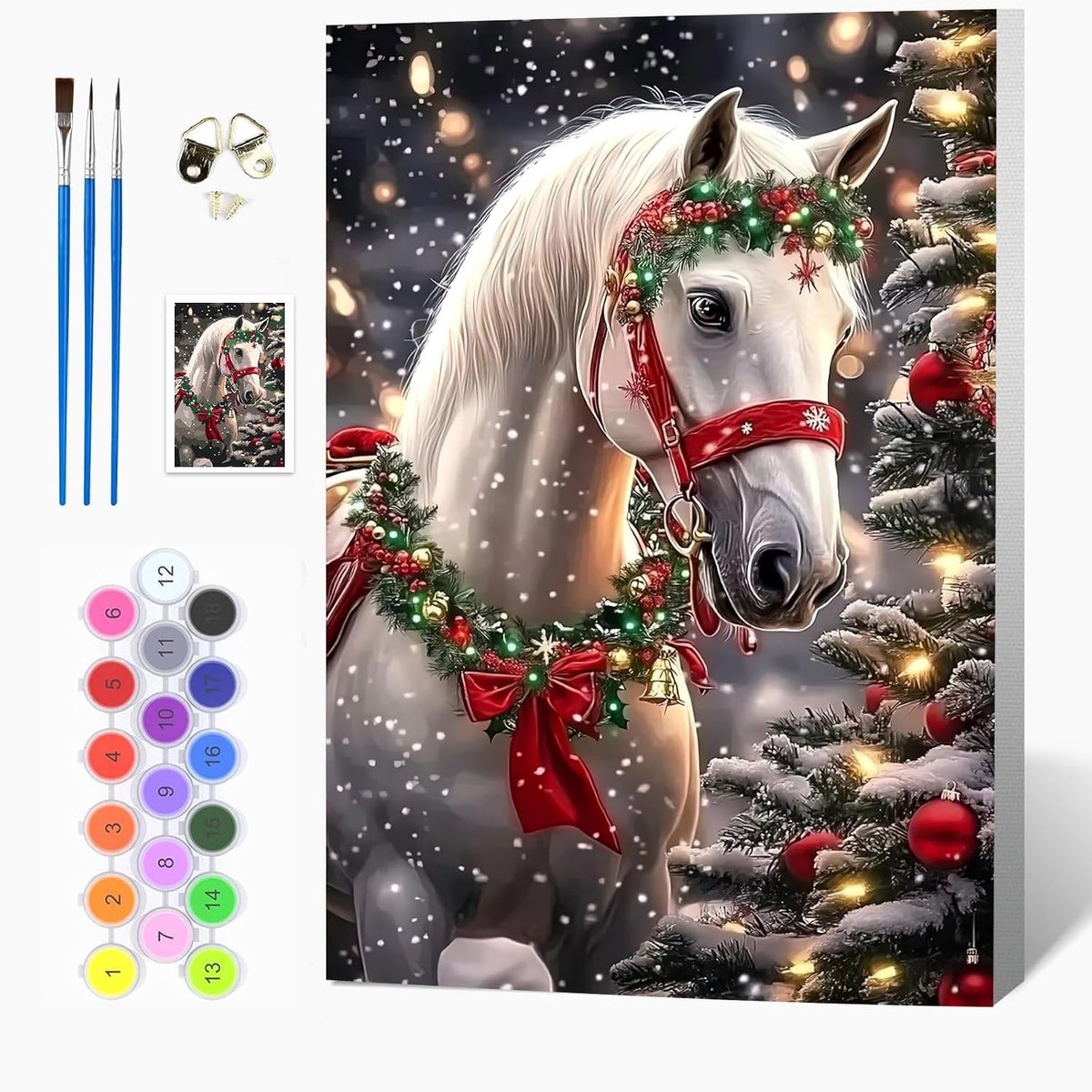Auremi Kerst Verf op Nummers Kits Kinderen Volwassenen, Paard Schilderen op Nummer Kits Op Canvas, Ingelijste DIY - ShopVlot