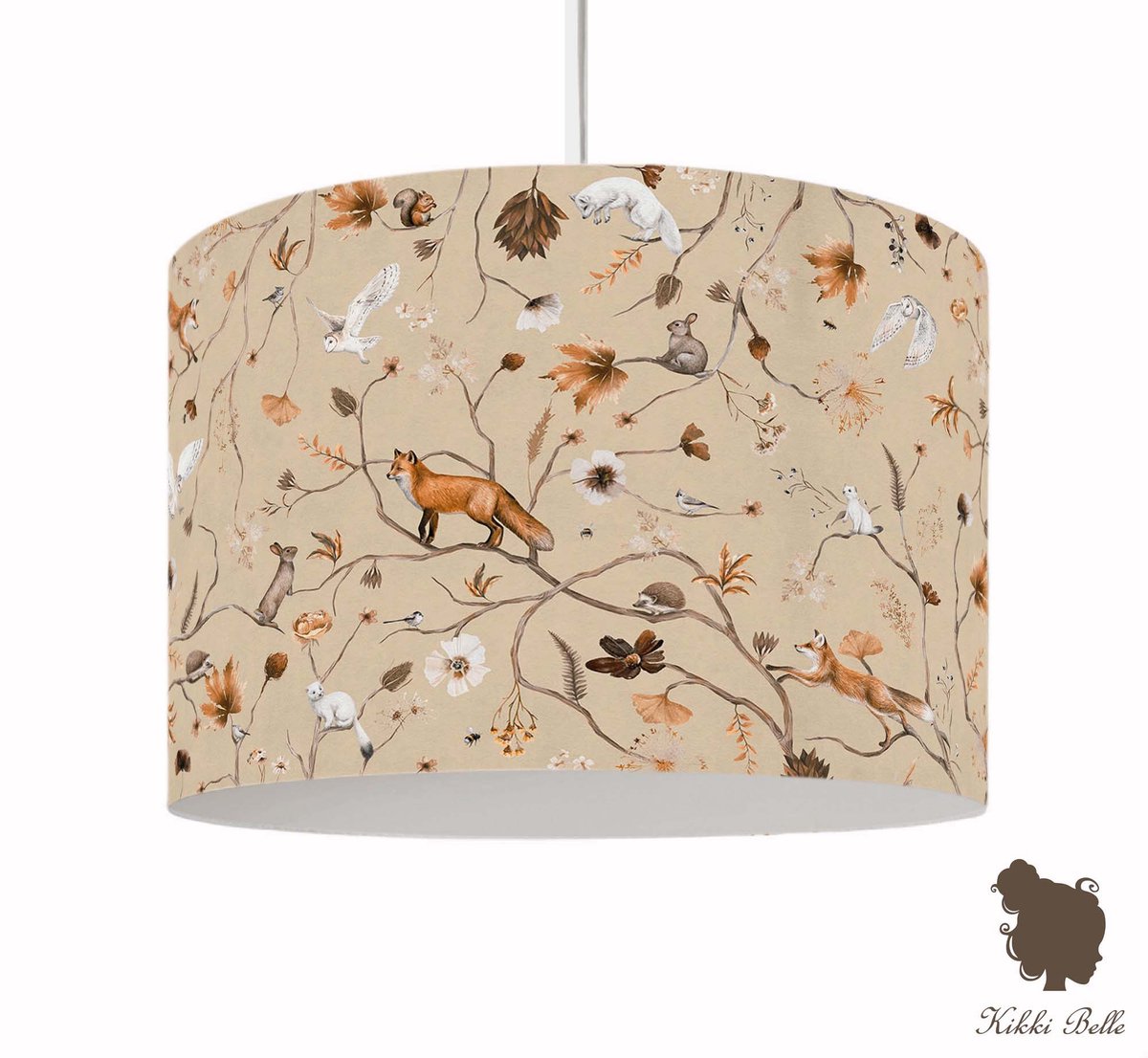 Hanglamp Playful Forest beige Kikki Belle-verlichting-kinderkamer-bosdieren-hanglamp-incl pendelsnoer-E27