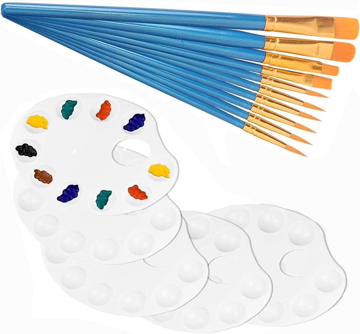 Palette for Painting, 5 Pieces Oval Artist Colour Palette with 10 Blue Brushes for Oil Painting Watercolor Art - ShopVlot