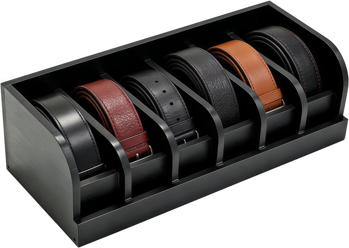 Bamboo Belt Storage and Presentation Box with 6 Compartments for Wall Mounting, Robust and Durable, Multi-Purpose - ShopVlot
