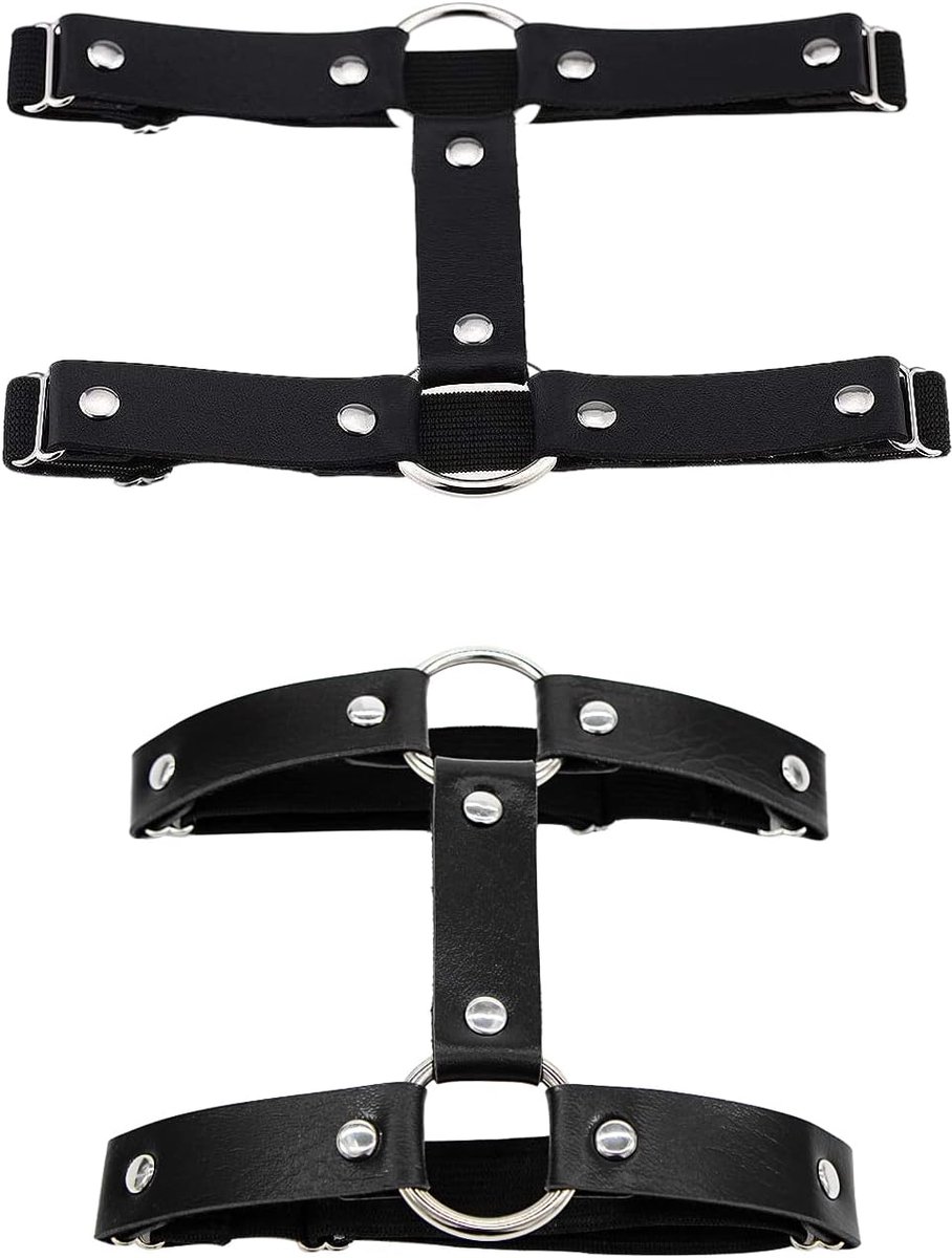 2 Piece Adjustable Elastic 2 Row Leather Leg Harness Double Row Garters Punk Leather Thigh Ring Suspender Belt for - ShopVlot