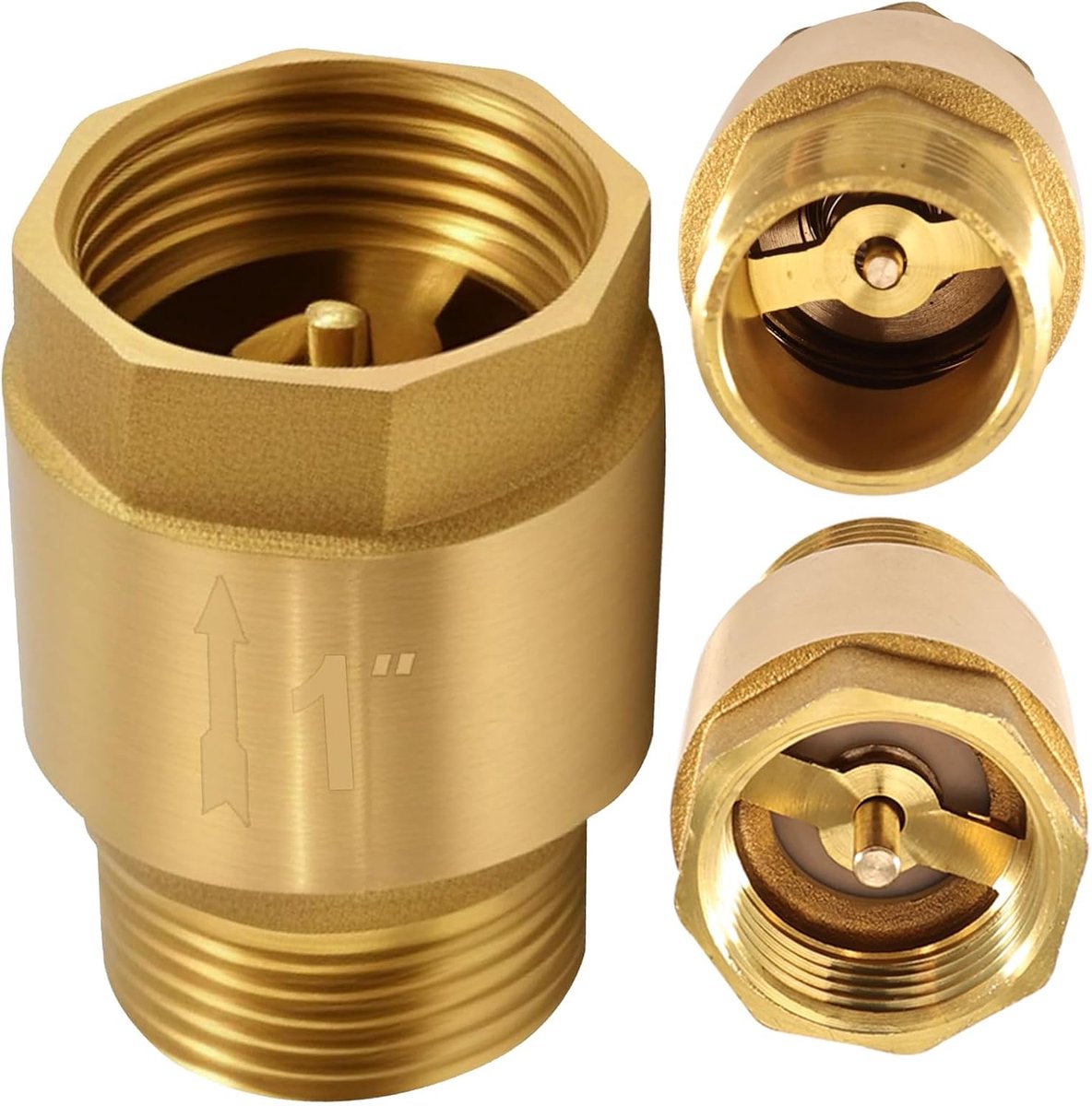 Begonia Brass Check Valve, 1 Inch AG to IG, 1 Inch Return Valve, Stainless and Waterproof for Pump, Garden, Washing - ShopVlot