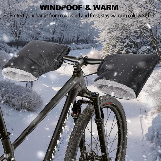 1 Paar Stuurhandschoenen - Handmoffen - Extra Gewatteerde Fietswanten - Reflecterend Strepen - Winter - Waterdicht - Scooter Handschoenen - voor Motorfiets, E-Bike, MTB, Fiets - One Size: 30x33cm - Universele Stuurhandschoenen - Zwart — afbeelding 4