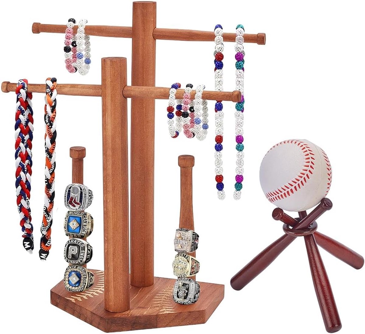 ORIGACH Tweelaagse organizer van hout voor honkbal- en softbalhanger en honkbalstandaard, tentoonstellingshouder voor - ShopVlot