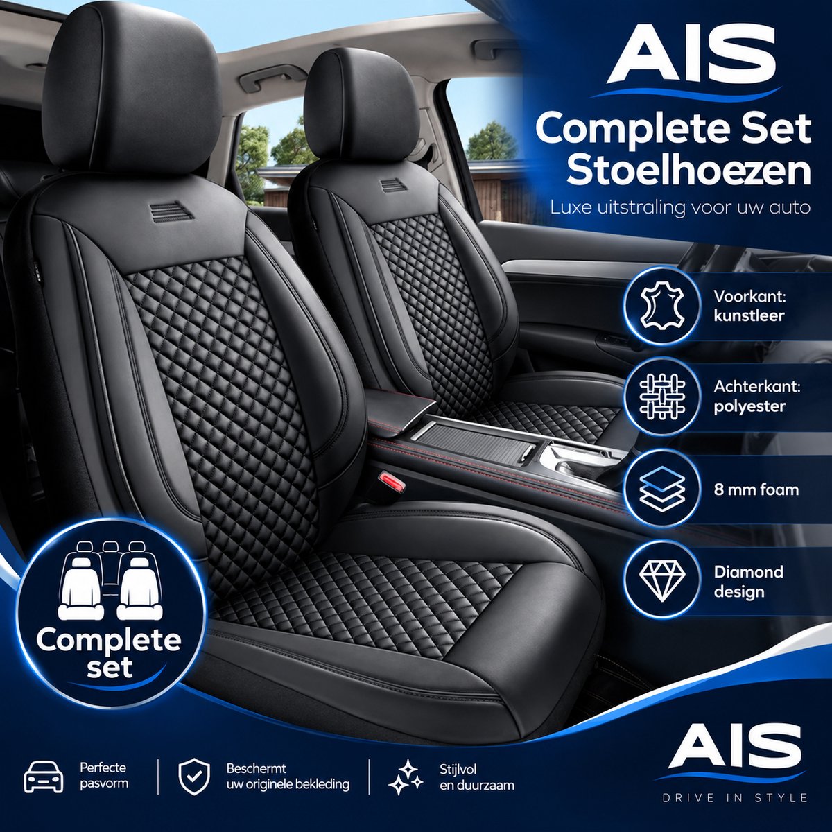 Stoelhoezen Audi Q5 FY - Complete set - Zwart kunstleer - AIM