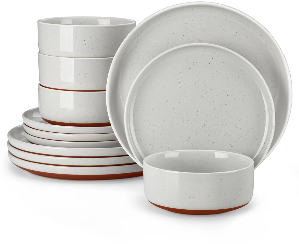 ByRoos Serviesset - 4 persoons - Serviessets - Keramisch - Dinnerbord - Ontbijtbord - Kom - Soepkom - 12 stuks - Grijs - Licht Grijs