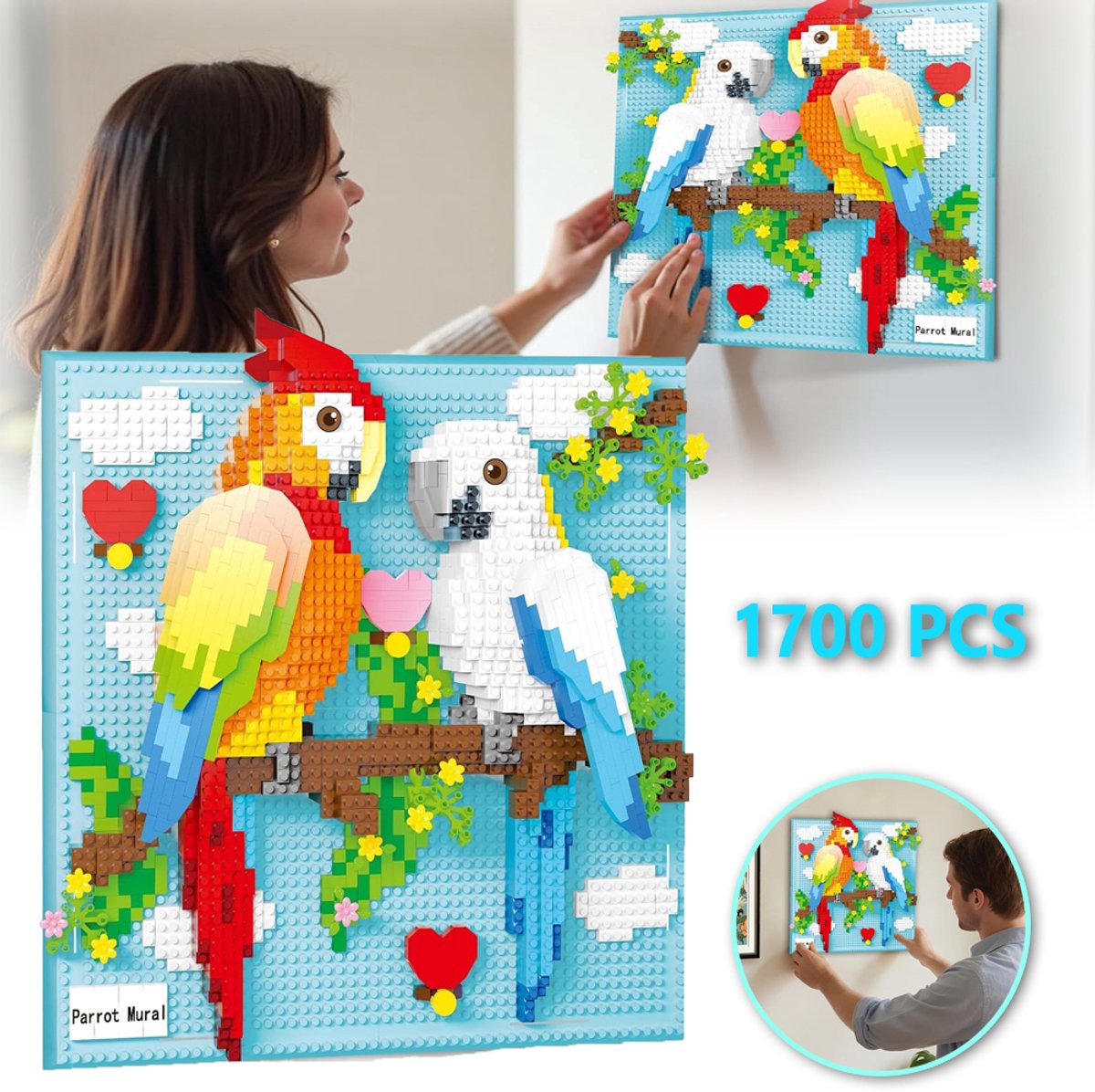 1700 Miniatuurstenen En Exquise Cadeauverpakking – 3D Papegaai Bouwset – DIY Bouwpakket En Unieke Woondecoratie Voor Verjaardagen, Kerstmis En Start Van Het Schooljaar