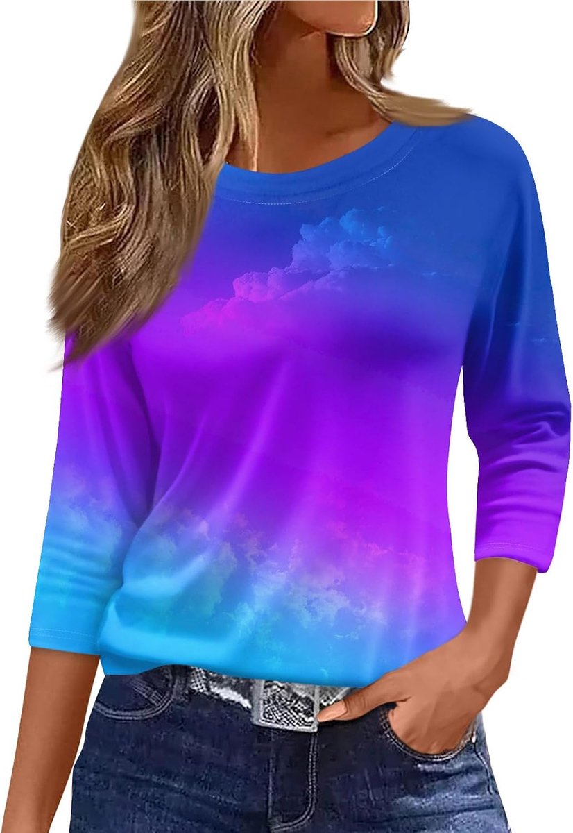 Dames T-shirt 3/4 mouw, ronde hals, lente/zomer
