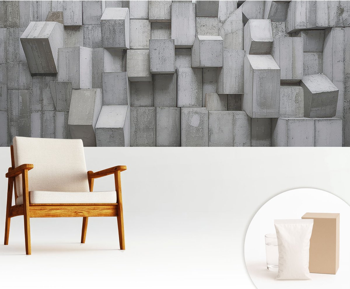Wallfluent Fotobehang - Grijs Vliesbehang - 250x104 cm - Betonblokken Muurschildering - Slaapkamer behang Architectuur - Fotobehang Vlies - Slaapkamer behang