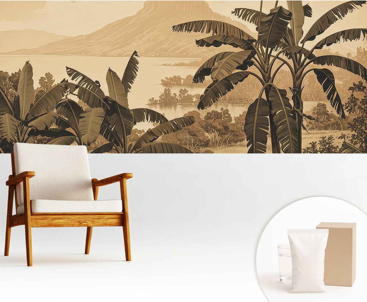 Wallfluent Fotobehang - Beige Vliesbehang - 250x104 cm - Tropisch Panorama Fotobehang Vlies - Hal behang Landschappen - Muurschildering - Woonkamer behang