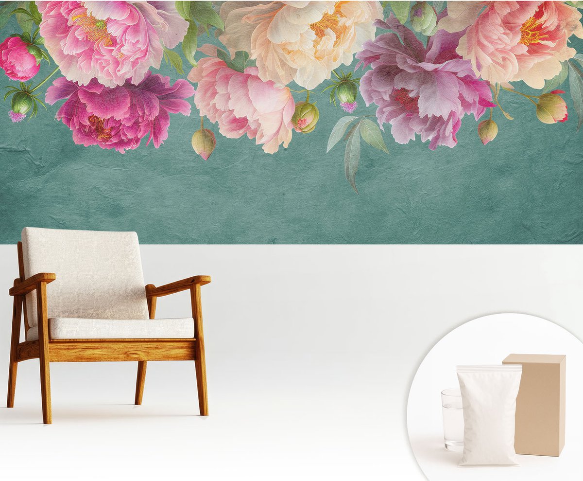 Wallfluent Fotobehang - Groente Vliesbehang - 250x104 cm - Bloemige Elegantie Muurschildering - Slaapkamer behang Bloemen En Planten - Fotobehang Vlies - Slaapkamer behang