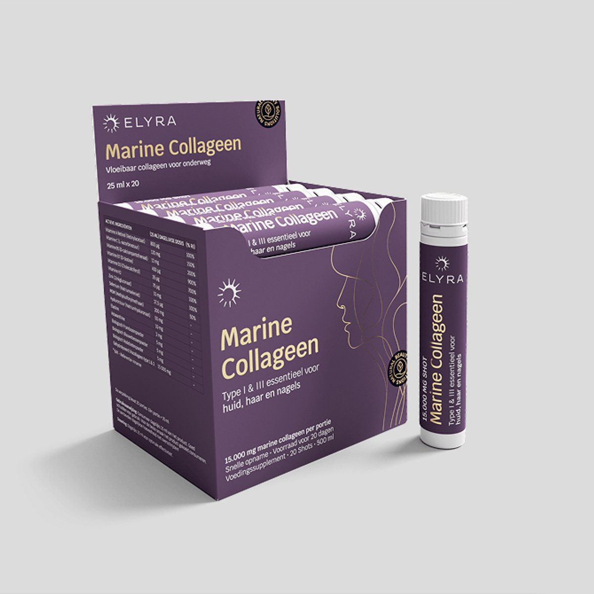 Marine Collageen Shots 15.000 mg - Type I & III + Vitamine C - 20 shots - ELYRA