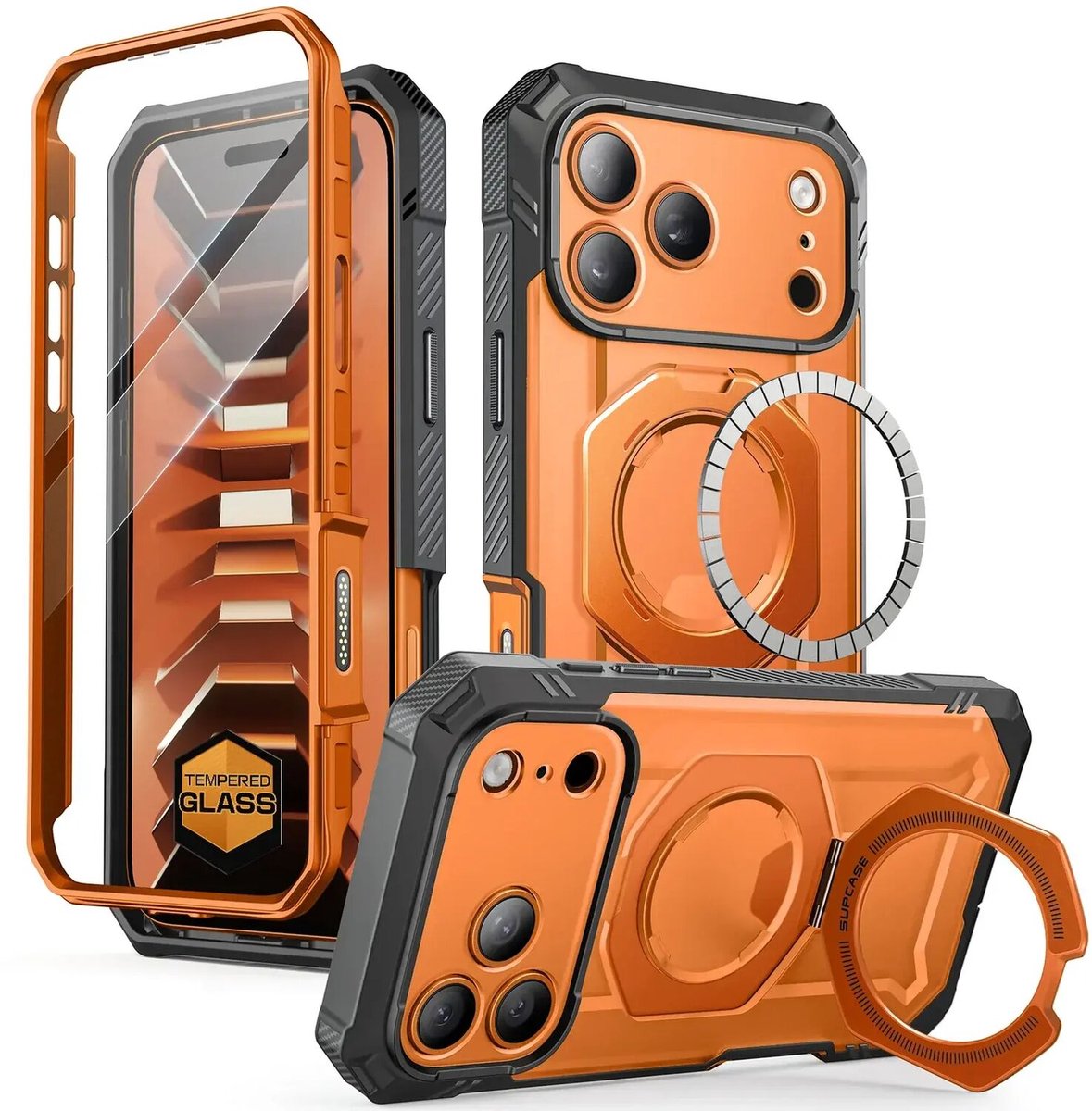 SUPCASE Hoesje Geschikt voor Apple iPhone 18 Pro Max / 17 Pro Max | Stofdichte Case met Ingebouwde Screenprotector | Unicorn Beetle Grip Pro | Compatibel met MagSafe / Qi2 | Kickstand | Oranje