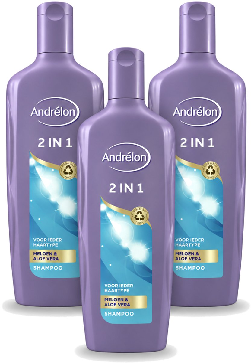 3 x Andrélon - 2-in-1 - Shampoo - Reinigt & Verzorgt - 300 ml - Bulkverpakking - 3 stuks