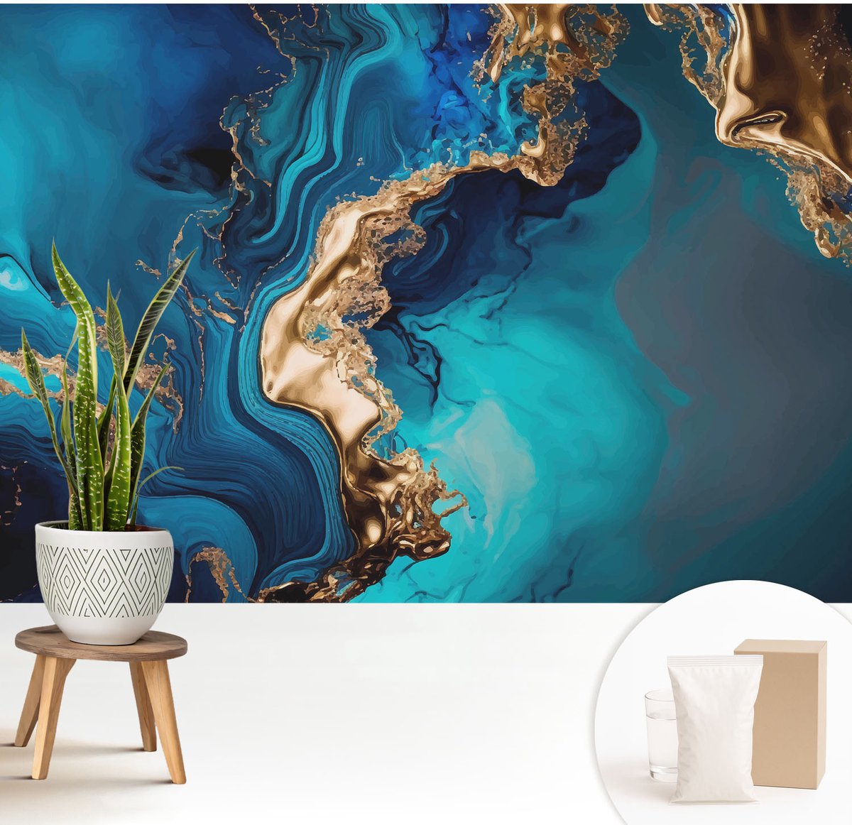 Wallfluent Fotobehang - Marine Vliesbehang - 208x146 cm - Kleurrijke Abstractie Fotobehang Vlies - Hal behang Abstractie - Muurschildering - Hal behang