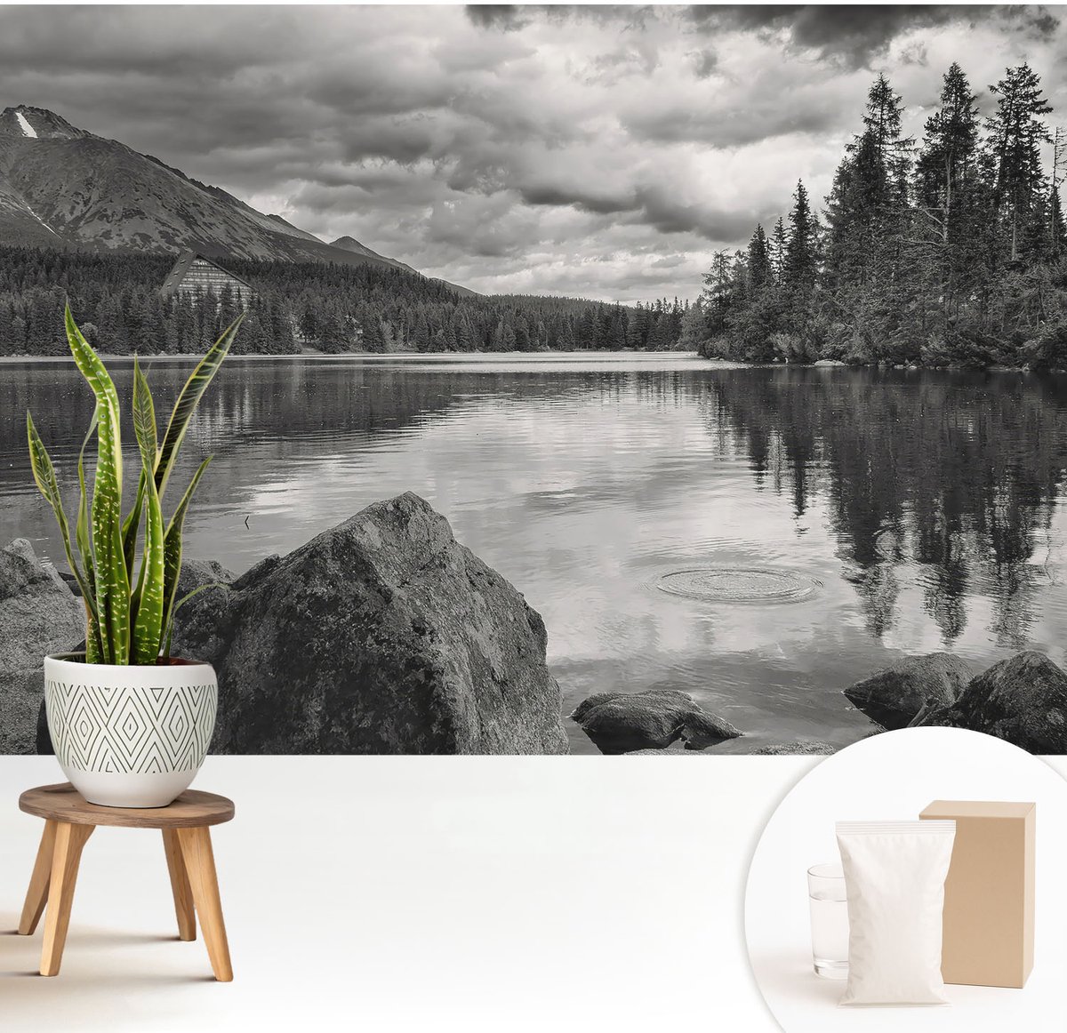 Wallfluent Fotobehang - Zwart-Wit Vliesbehang - 208x146 cm - Bergpanorama Muurschildering - Gang behang Landschappen - Fotobehang Vlies - Gang behang