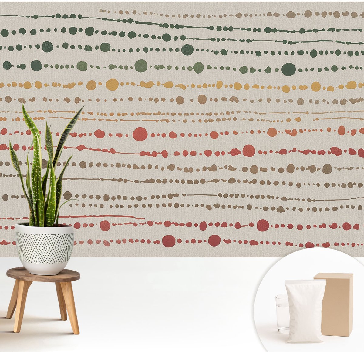 Wallfluent Fotobehang - Groente Vliesbehang - 208x146 cm - Kleurrijke Stippen Muurschildering - Gang behang Abstractie - Fotobehang Vlies - Slaapkamer behang