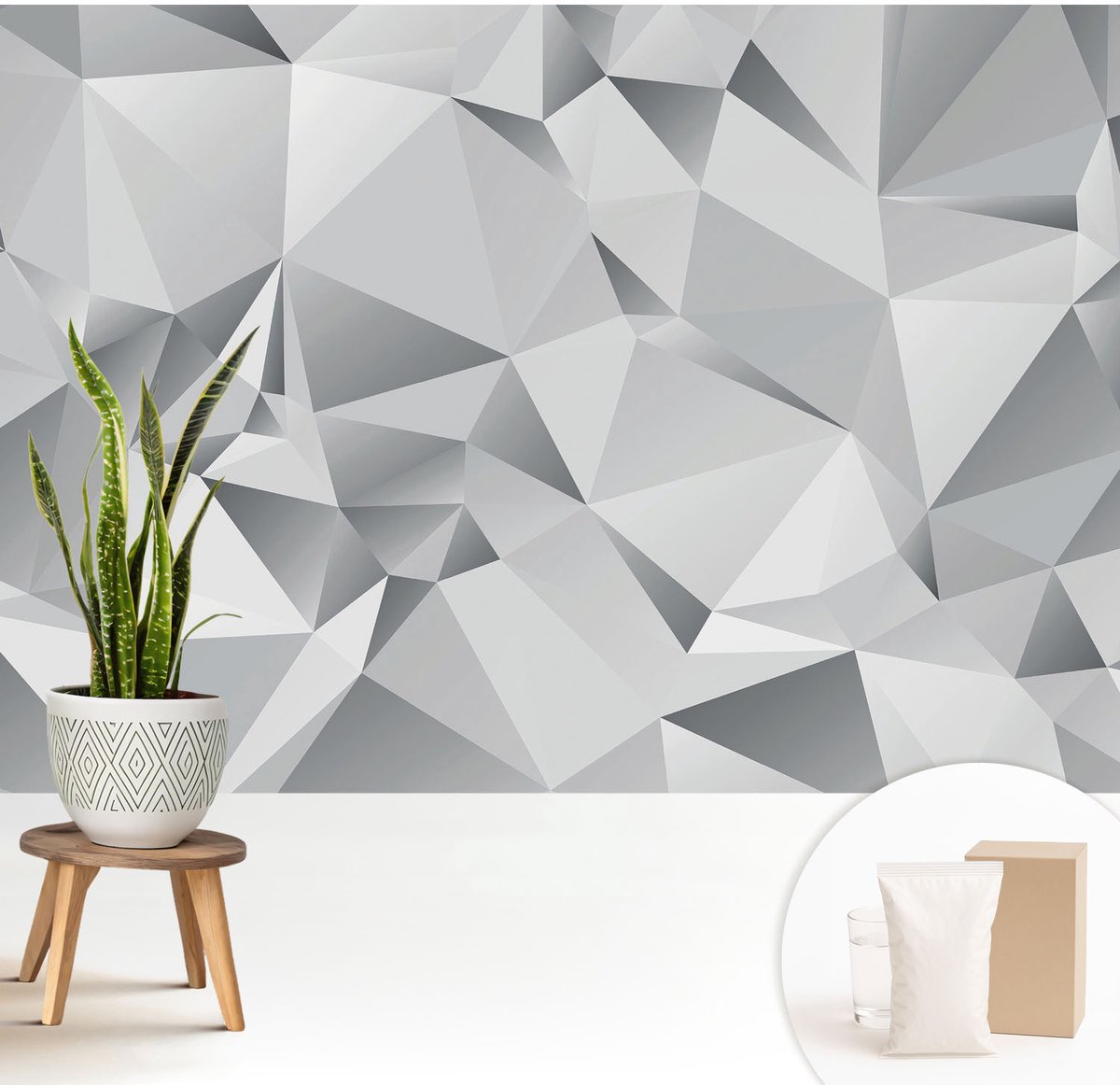 Wallfluent Fotobehang - Grijs Vliesbehang - 208x146 cm - Abstracte Geometrie Fotobehang Vlies - Woonkamer behang Achtergronden En Patronen - Muurschildering - Woonkamer behang