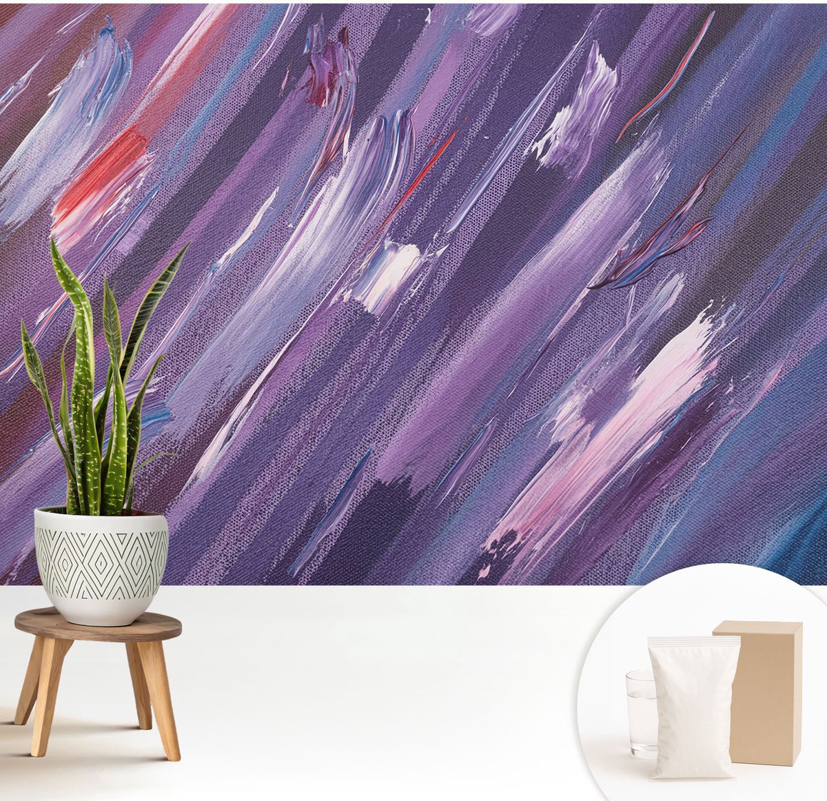 Wallfluent Fotobehang - Paars Vliesbehang - 208x146 cm - Kleurrijke Penseelstreken Muurschildering - Gang behang Abstractie - Fotobehang Vlies - Slaapkamer behang