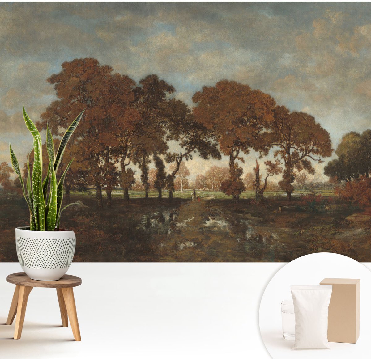 Wallfluent Fotobehang - Bruin Vliesbehang - 208x146 cm - Idyllisch Landschap Muurschildering - Slaapkamer behang Landschappen - Fotobehang Vlies - Slaapkamer behang