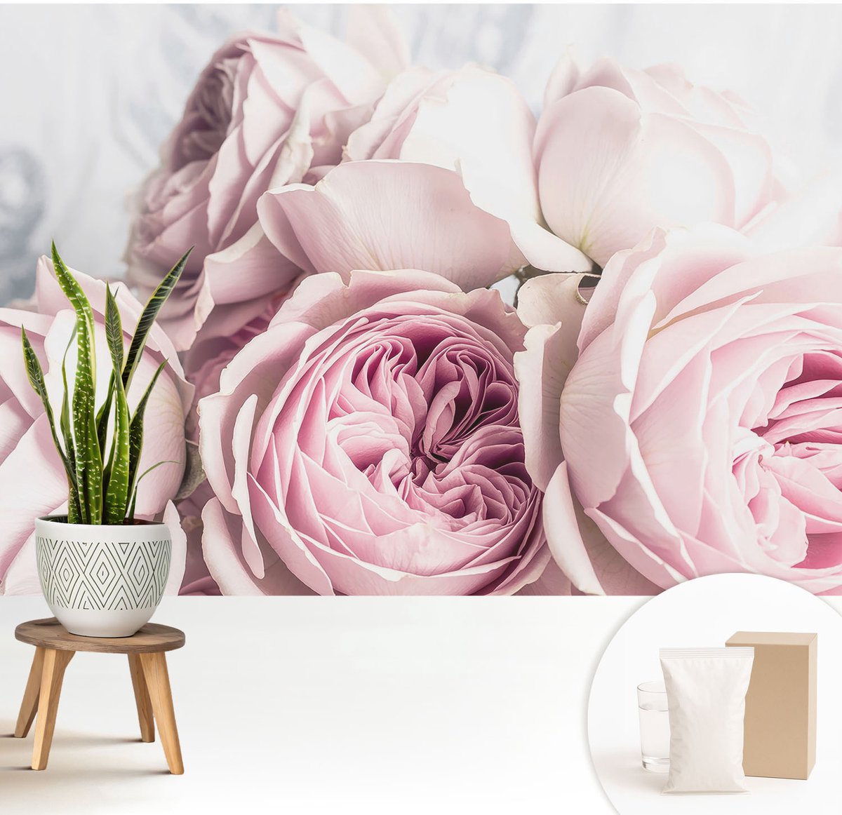 Wallfluent Fotobehang - Roze Vliesbehang - 208x146 cm - Roze Rozen Muurschildering - Slaapkamer behang Bloemen En Planten - Fotobehang Vlies - Gang behang