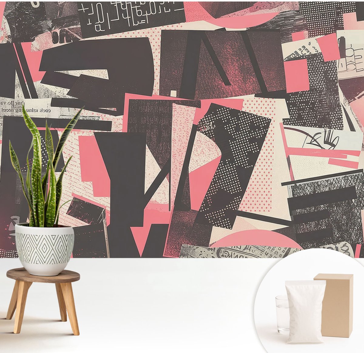Wallfluent Fotobehang - Zwart Vliesbehang - 208x146 cm - Geometrische Collage Muurschildering - Slaapkamer behang Abstractie - Fotobehang Vlies - Gang behang
