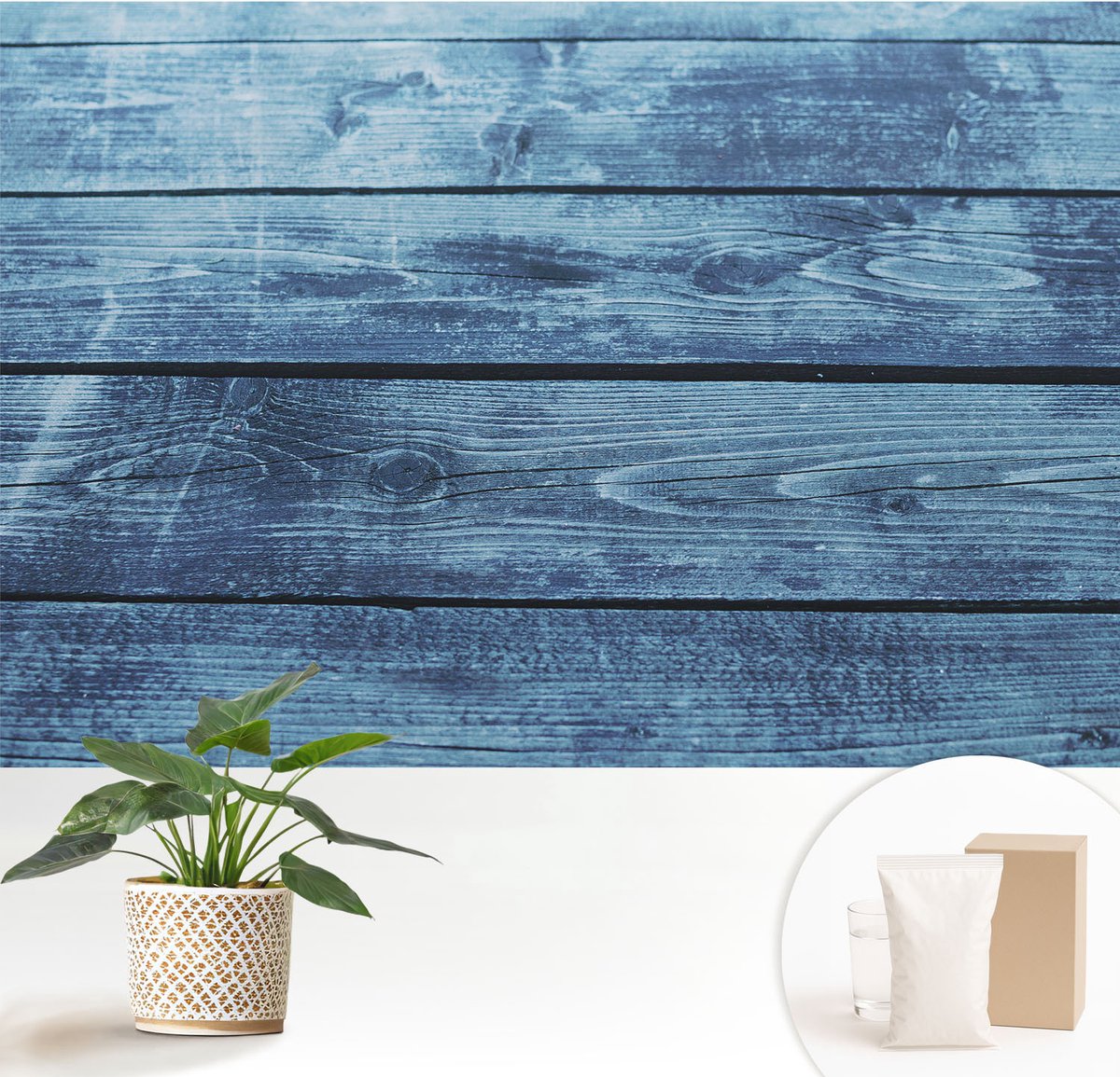 Wallfluent Fotobehang - Blauw Vliesbehang - 152x104 cm - Rustieke Vloer Muurschildering - Gang behang Texturen - Fotobehang Vlies - Slaapkamer behang