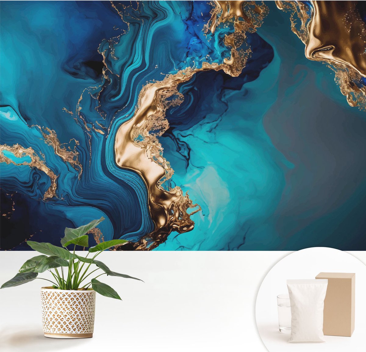 Wallfluent Fotobehang - Marine Vliesbehang - 152x104 cm - Kleurrijke Abstractie Fotobehang Vlies - Hal behang Abstractie - Muurschildering - Hal behang
