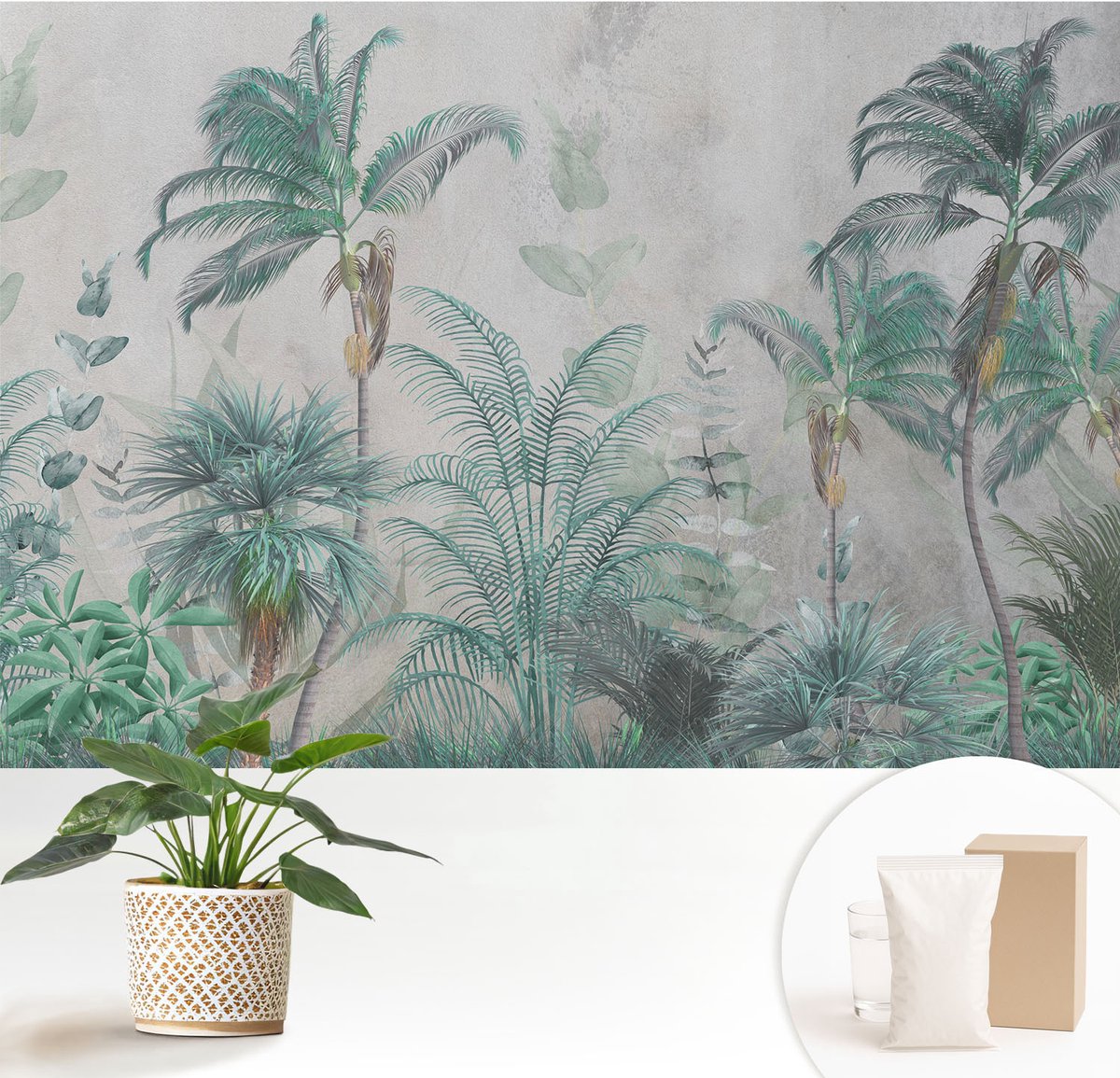 Wallfluent Fotobehang - Groente Vliesbehang - 152x104 cm - Exotische Oase Fotobehang Vlies - Woonkamer behang Bloemen En Planten - Muurschildering - Hal behang
