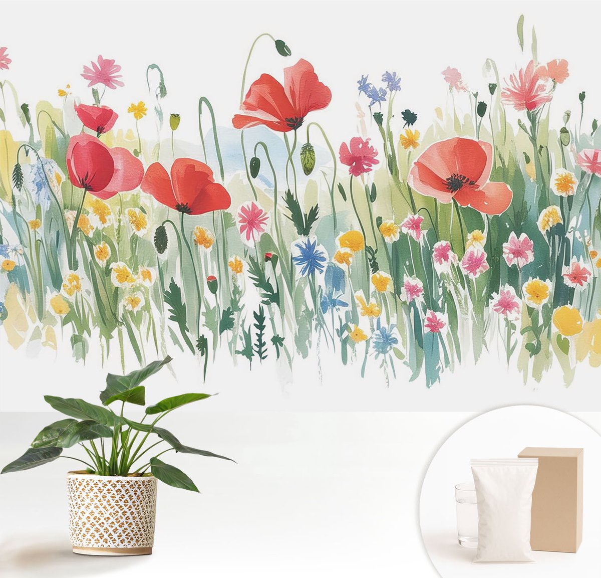 Wallfluent Fotobehang - Groente Vliesbehang - 152x104 cm - Zomerweide Fotobehang Vlies - Woonkamer behang Bloemen En Planten - Muurschildering - Woonkamer behang
