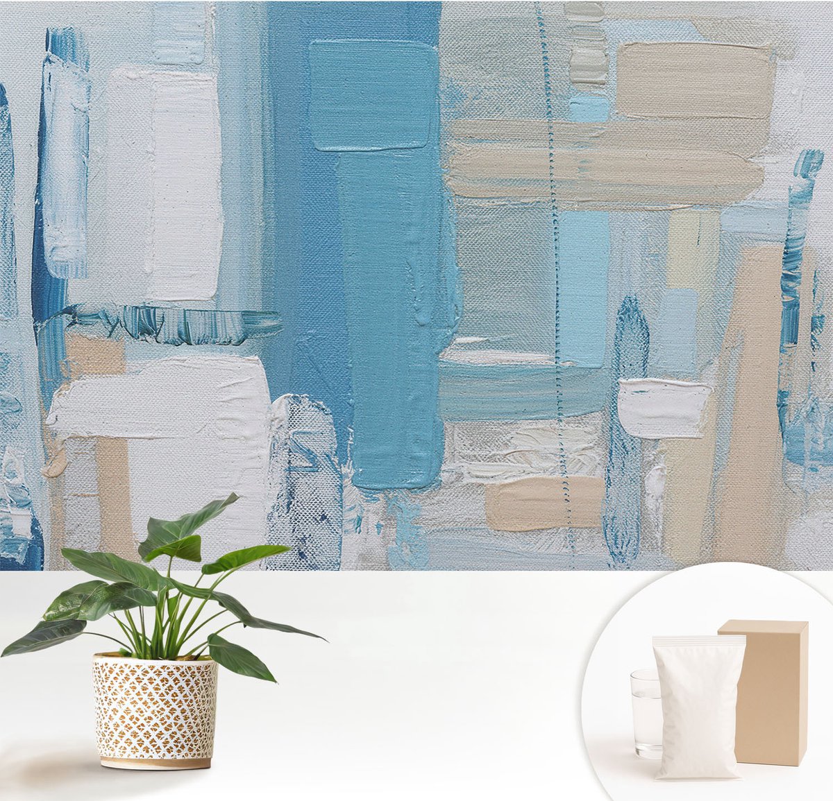 Wallfluent Fotobehang - Blauw Vliesbehang - 152x104 cm - Moderne Harmonie Fotobehang Vlies - Hal behang Abstractie - Muurschildering - Woonkamer behang
