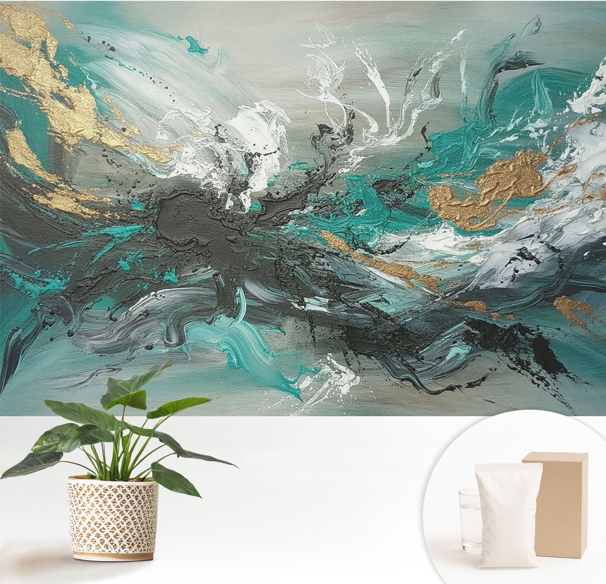 Wallfluent Fotobehang - Grijs Vliesbehang - 152x104 cm - Artistieke Wervelwind Fotobehang Vlies - Hal behang Abstractie - Muurschildering - Woonkamer behang