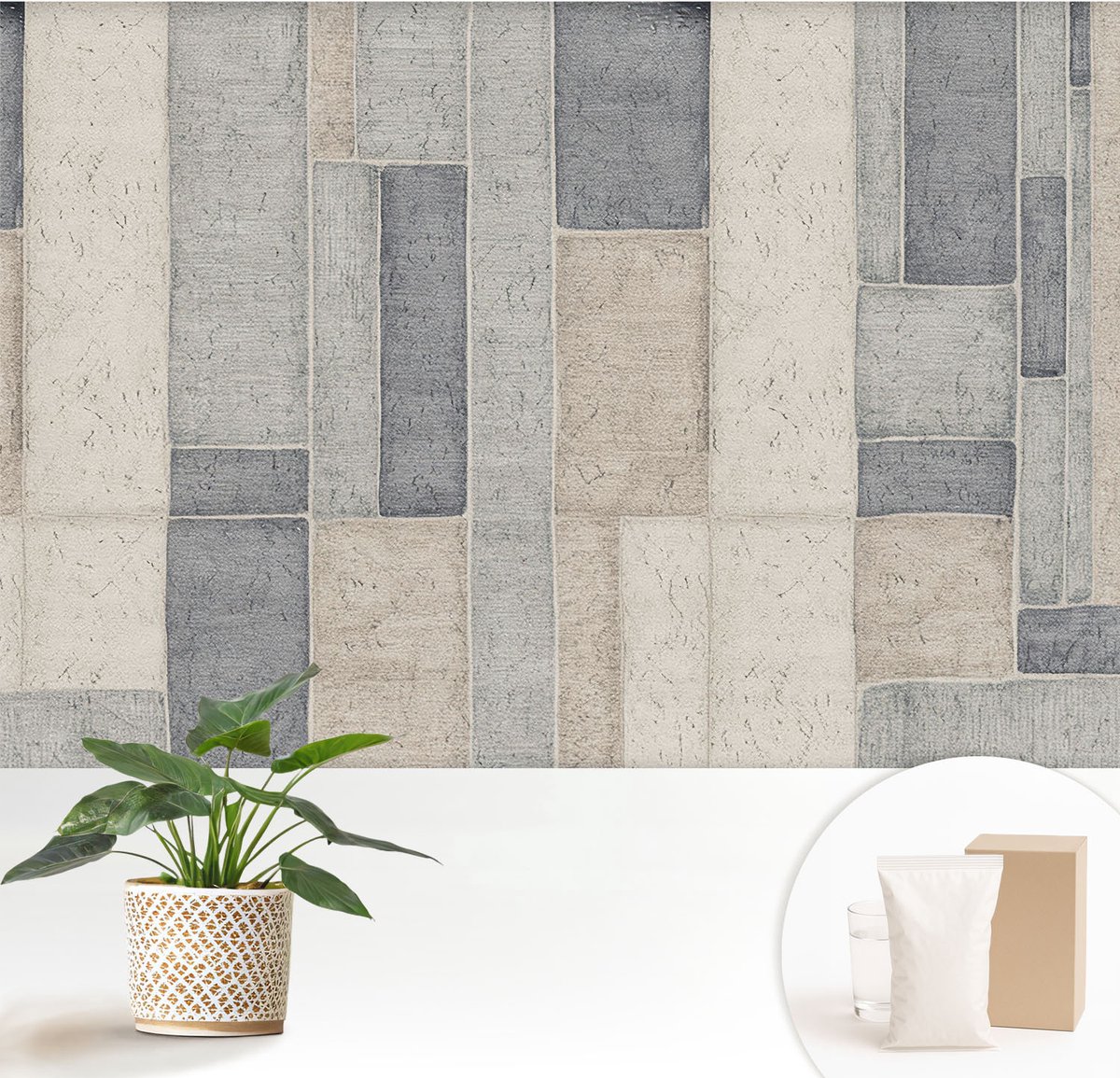 Wallfluent Fotobehang - Grijs Vliesbehang - 152x104 cm - Geometrische Mozaïek Fotobehang Vlies - Hal behang Achtergronden En Patronen - Muurschildering - Woonkamer behang