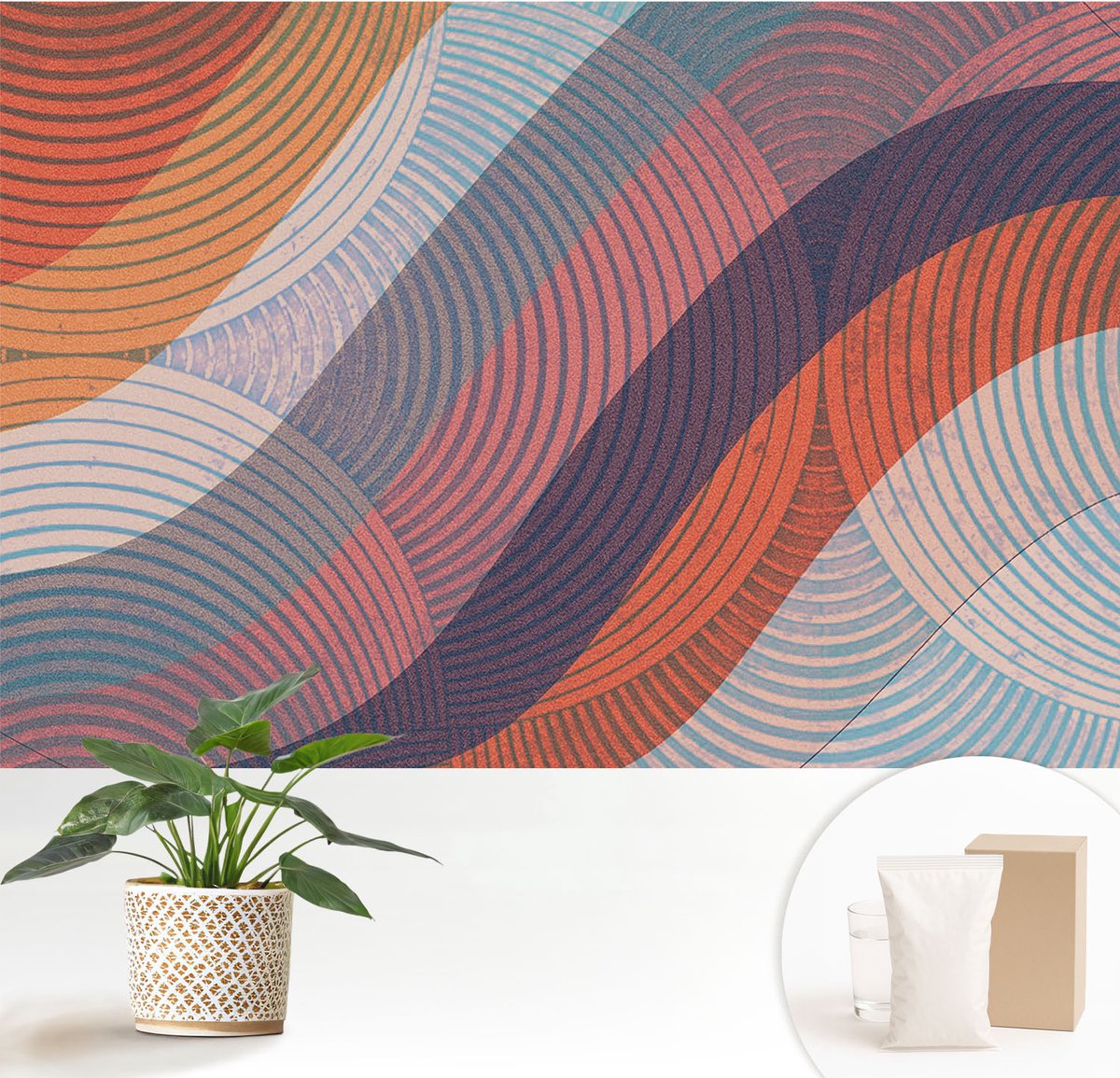 Wallfluent Fotobehang - Oranje Vliesbehang - 152x104 cm - Kleurrijke Golven Fotobehang Vlies - Woonkamer behang Abstractie - Muurschildering - Woonkamer behang