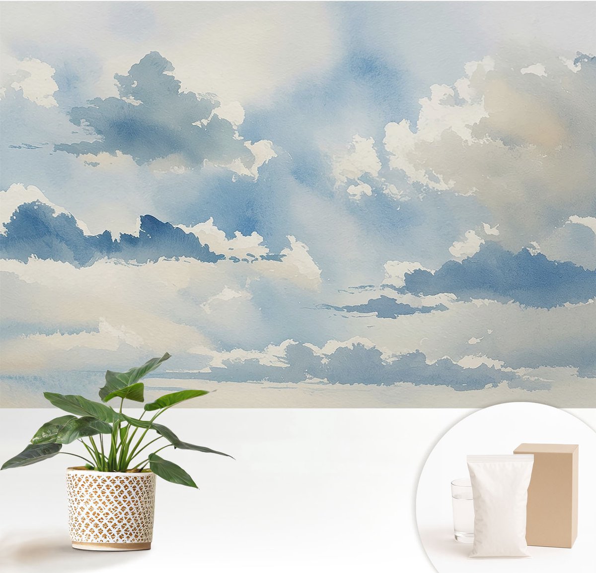 Wallfluent Fotobehang - Blauw Vliesbehang - 152x104 cm - Hemelse Wolken Fotobehang Vlies - Woonkamer behang Landschappen - Muurschildering - Woonkamer behang