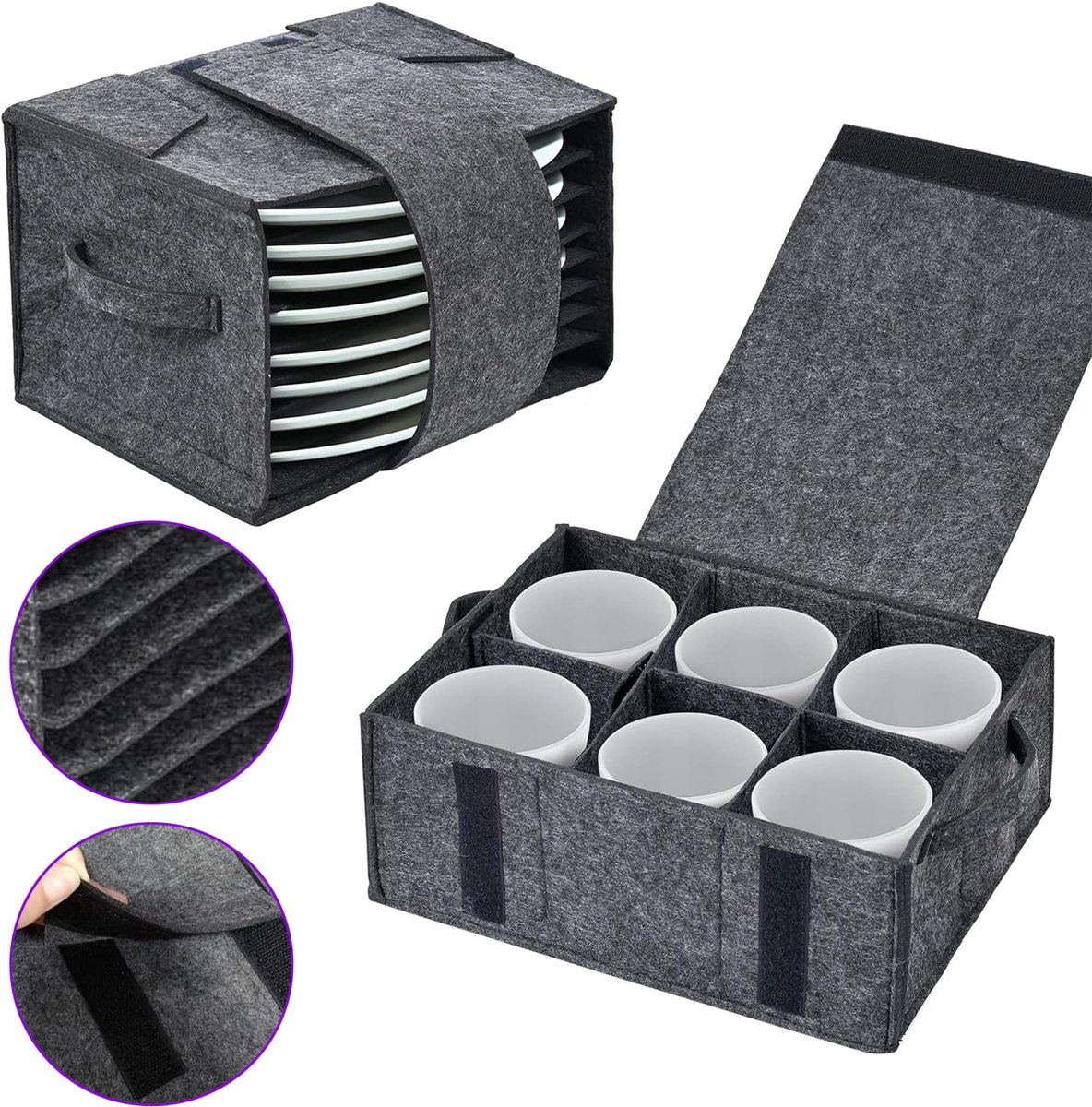2 Bordbeker Opbergdoos - Camping Servies Organisator - Caravanplaathouder - Vilten Bord- En Bekeropslag