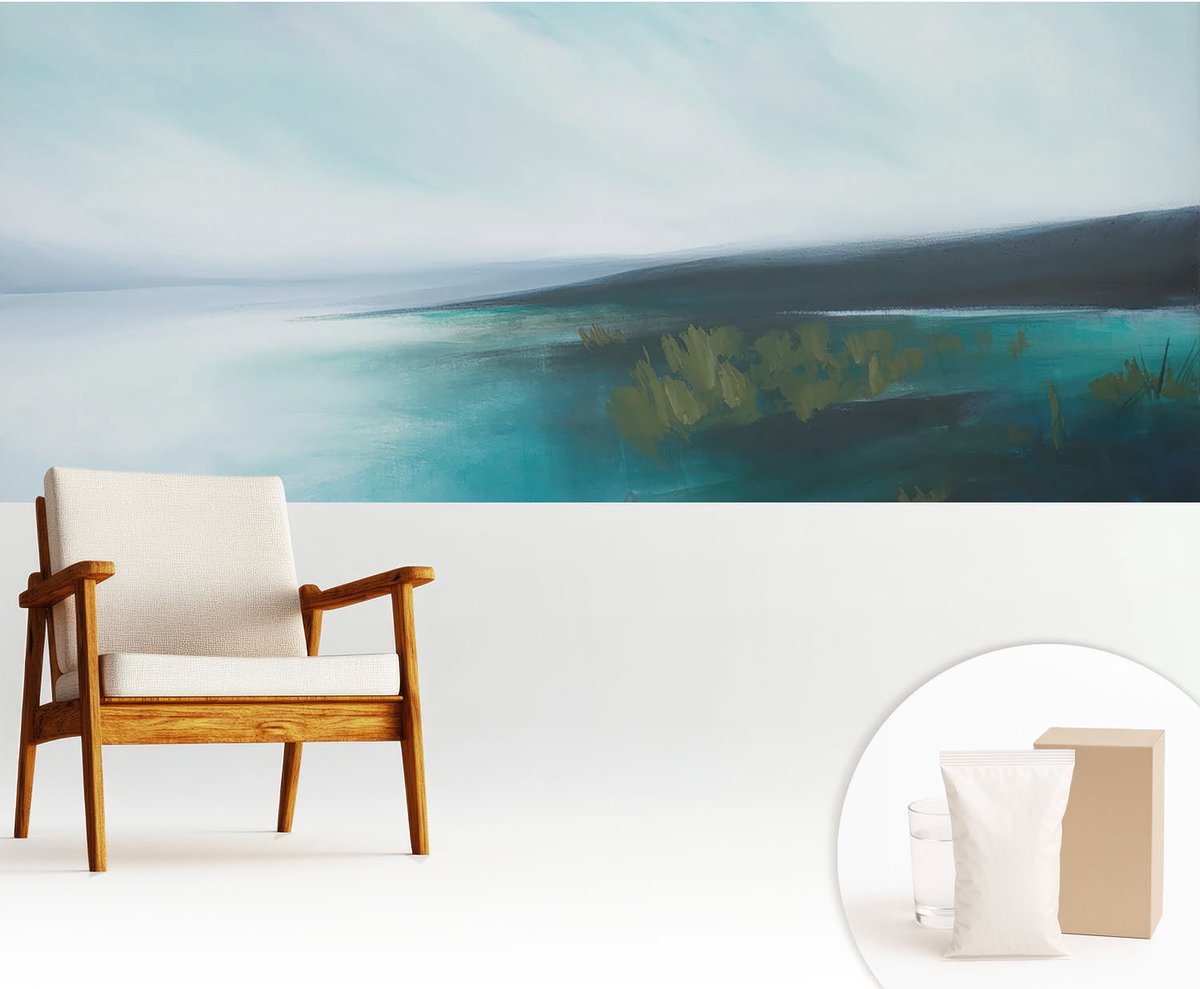 Wallfluent Fotobehang - Grijs Vliesbehang - 250x104 cm - Waterharmonie Fotobehang Vlies - Hal behang Landschappen - Muurschildering - Hal behang