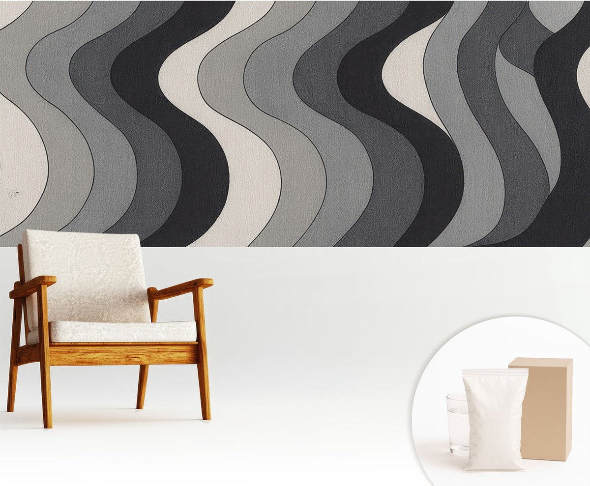 Wallfluent Fotobehang - Grijs Vliesbehang - 250x104 cm - Grijze Golven Fotobehang Vlies - Woonkamer behang Geometrie - Muurschildering - Woonkamer behang