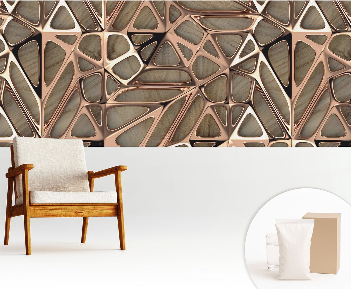 Wallfluent Fotobehang - Bruin Vliesbehang - 250x104 cm - Geometrisch Patroon Muurschildering - Gang behang Abstractie - Fotobehang Vlies - Gang behang