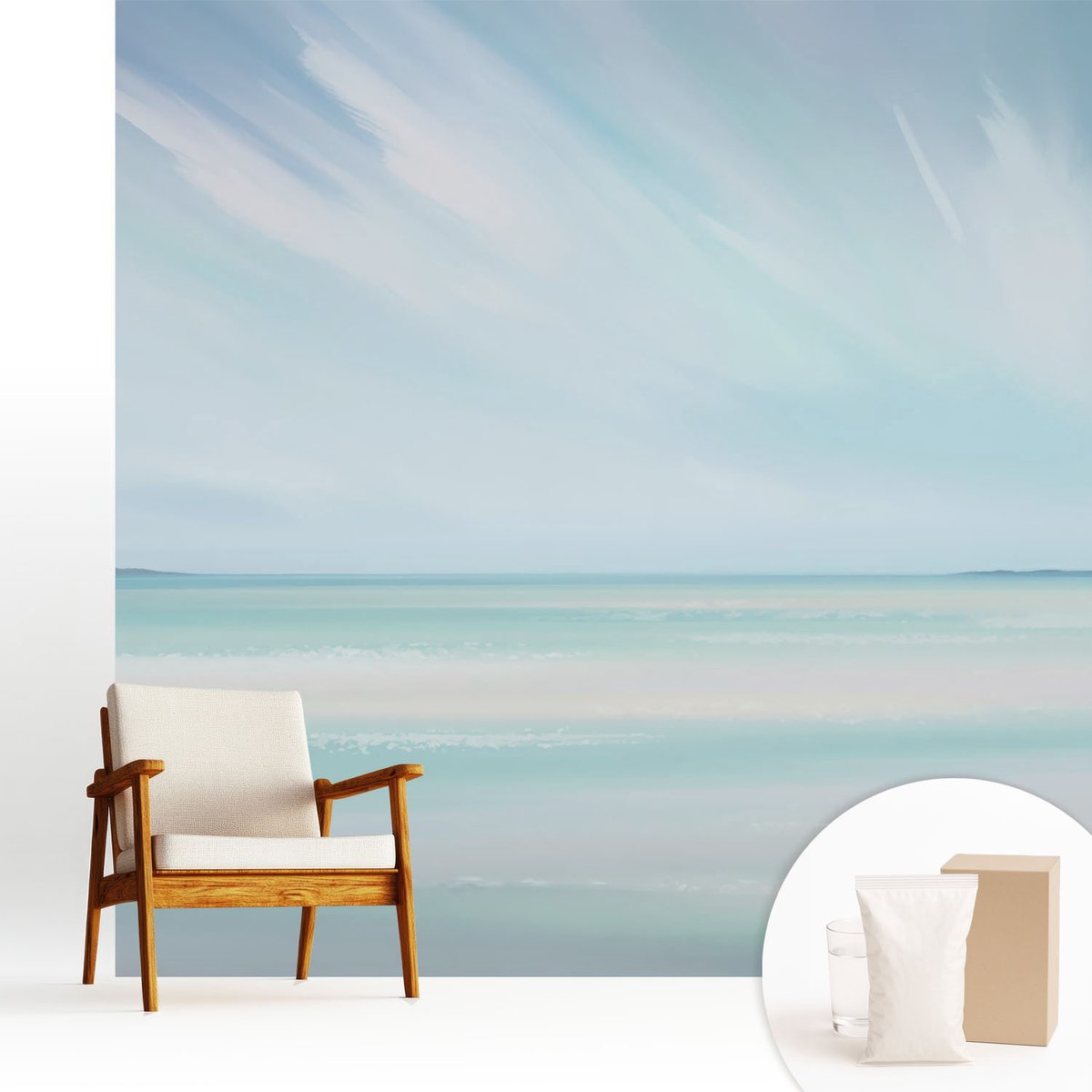 Wallfluent Fotobehang - Blauw Vliesbehang - 250x250 cm - Kalme Zee Fotobehang Vlies - Woonkamer behang Landschappen - Muurschildering - Woonkamer behang