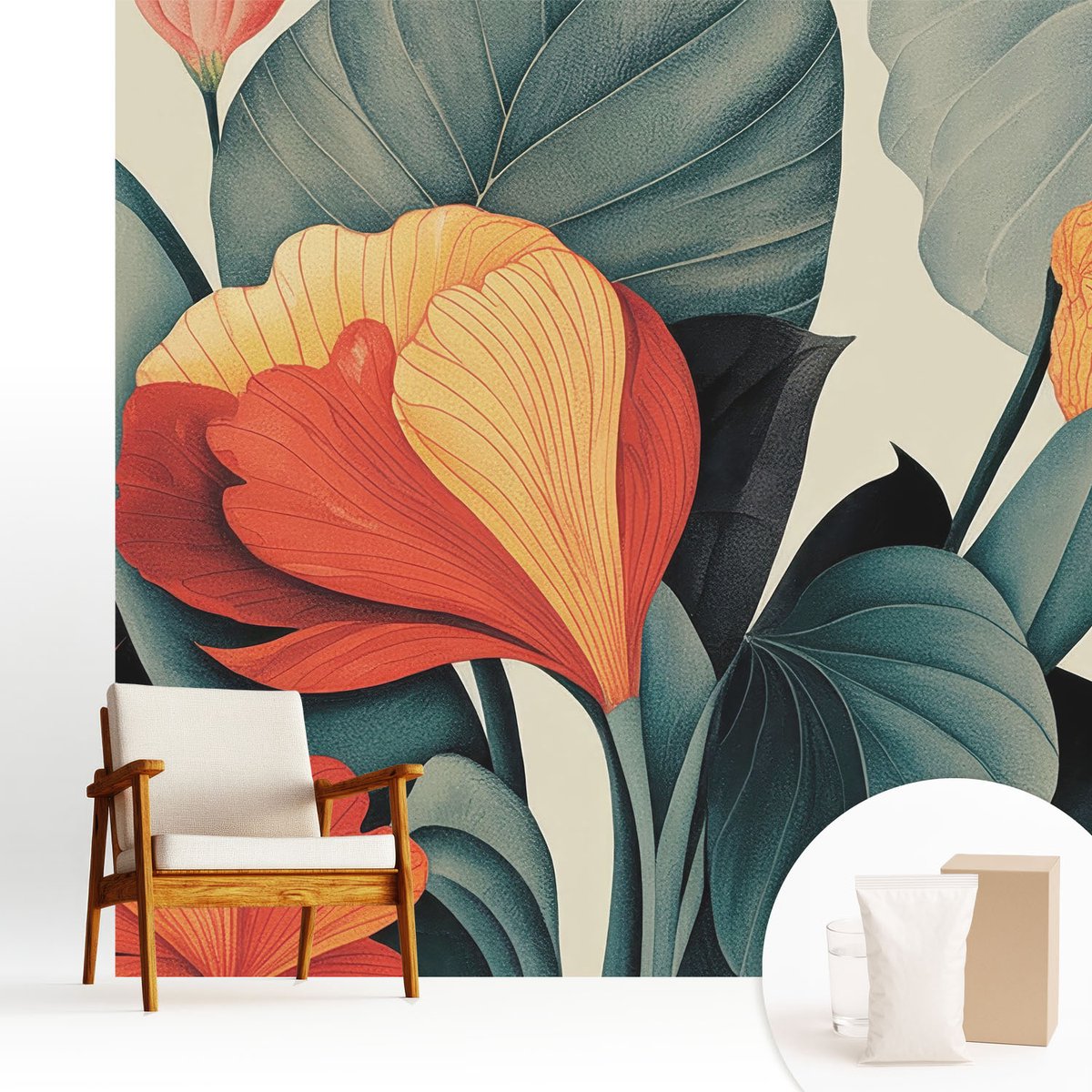 Wallfluent Fotobehang - Groente Vliesbehang - 250x250 cm - Kleurrijke Bloemen Muurschildering - Gang behang Bloemen En Planten - Fotobehang Vlies - Gang behang