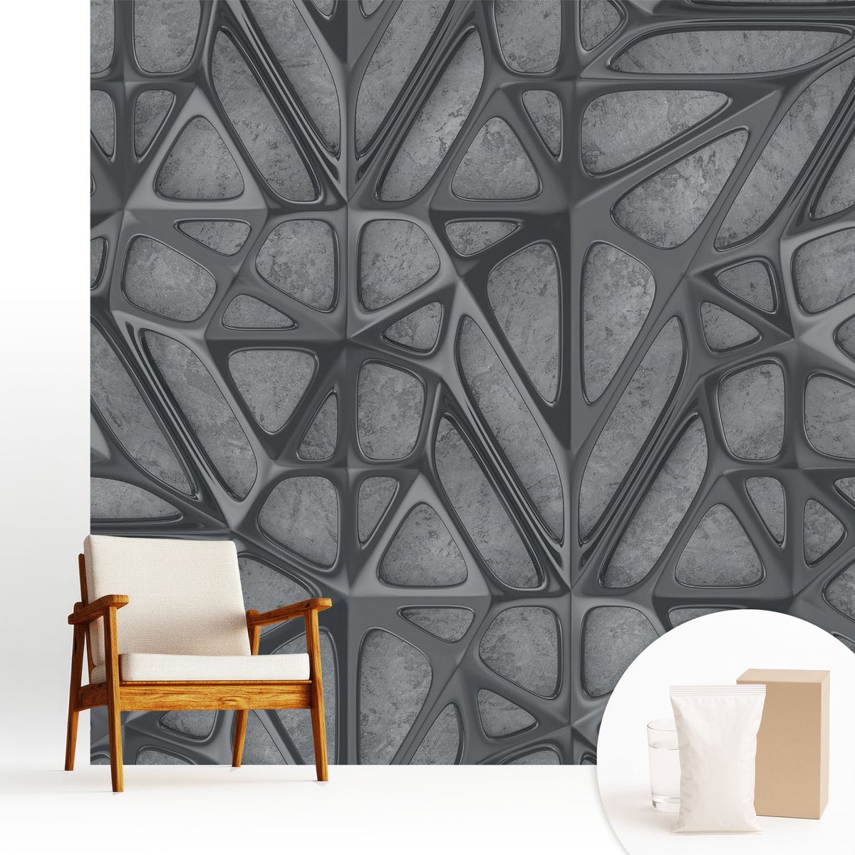 Wallfluent Fotobehang - Grijs Vliesbehang - 250x250 cm - Geometrische Patronen Fotobehang Vlies - Woonkamer behang Texturen - Muurschildering - Hal behang