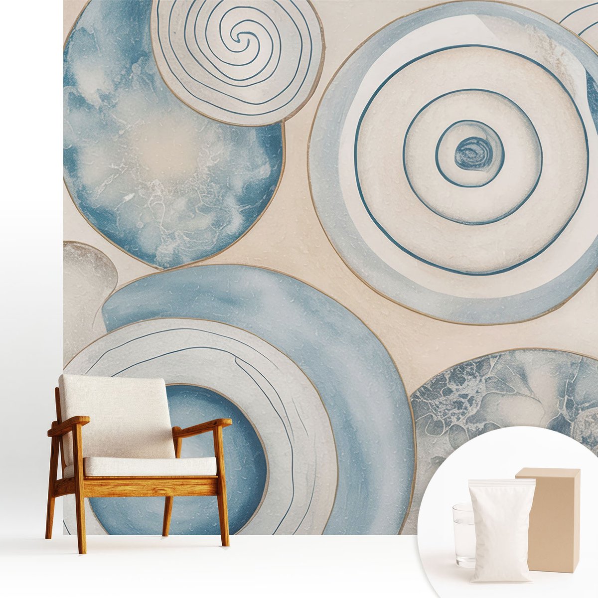 Wallfluent Fotobehang - Beige Vliesbehang - 250x250 cm - Spiraalvormige Wervels Muurschildering - Gang behang Abstractie - Fotobehang Vlies - Slaapkamer behang